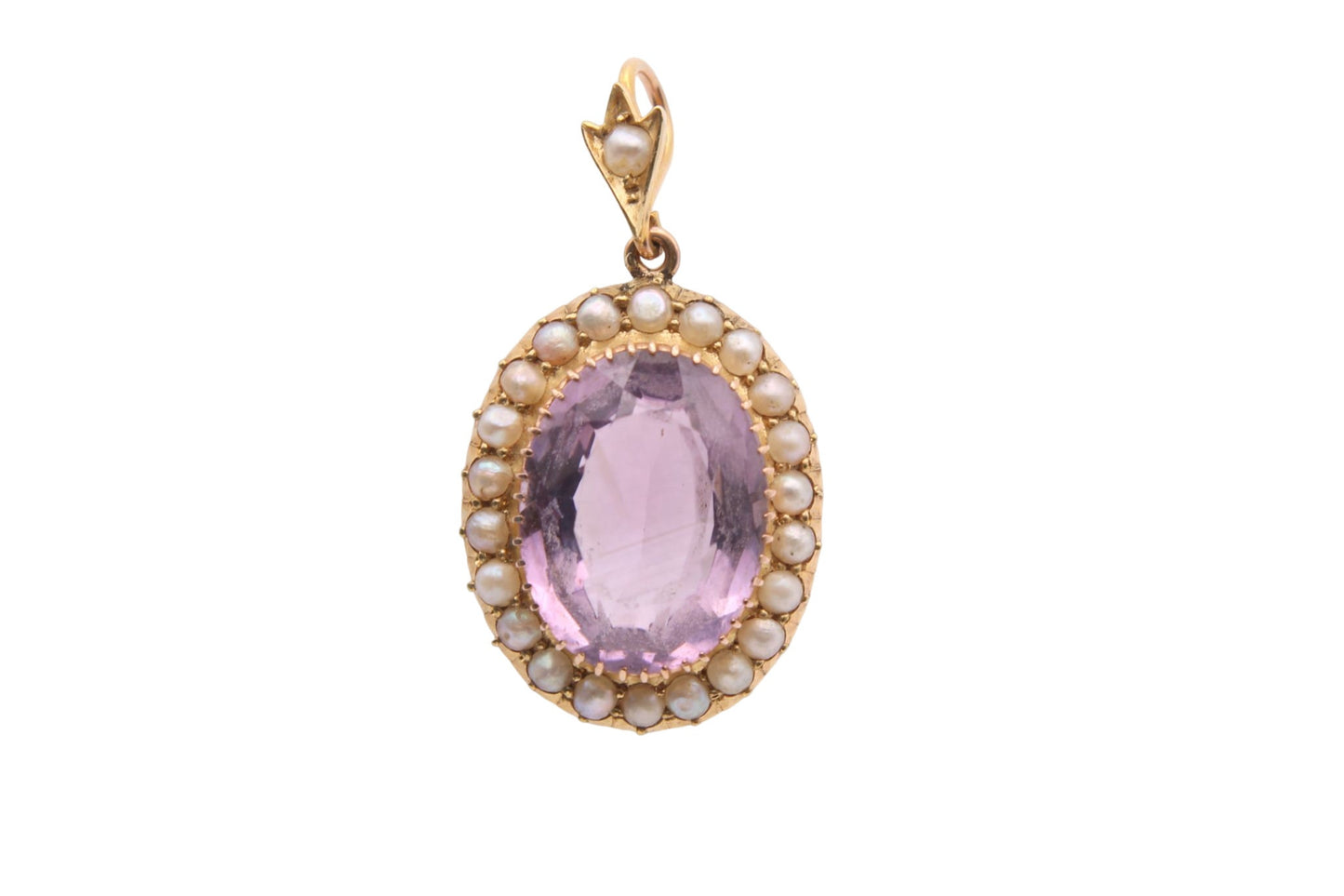 Antique 15ct Gold Amethyst & Seed Pearl Cluster Pendant