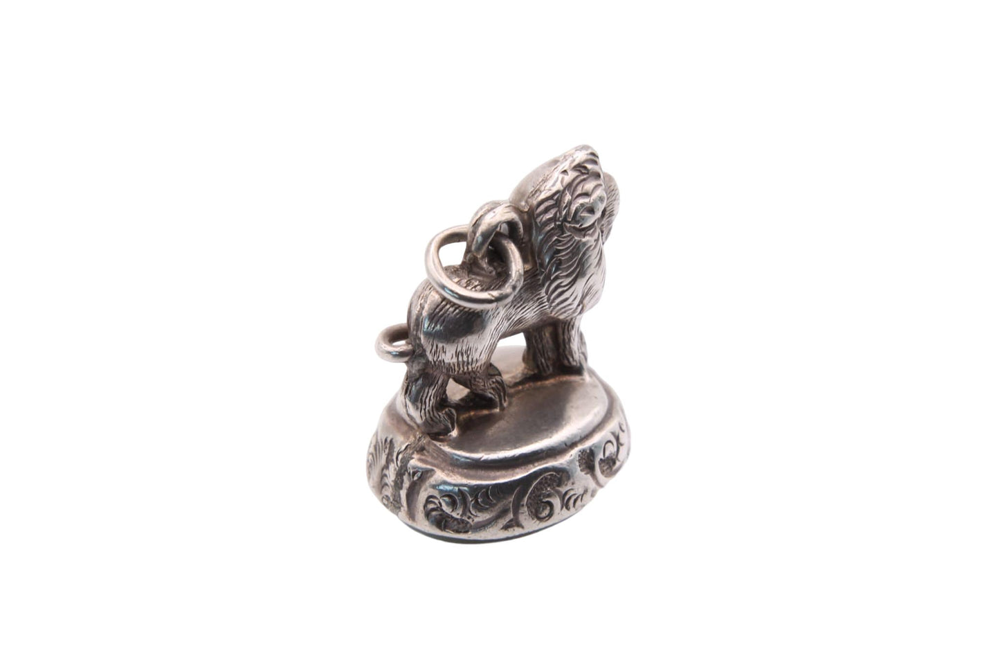 Antique Sterling Silver & Bloodstone Lion Seal Pendant