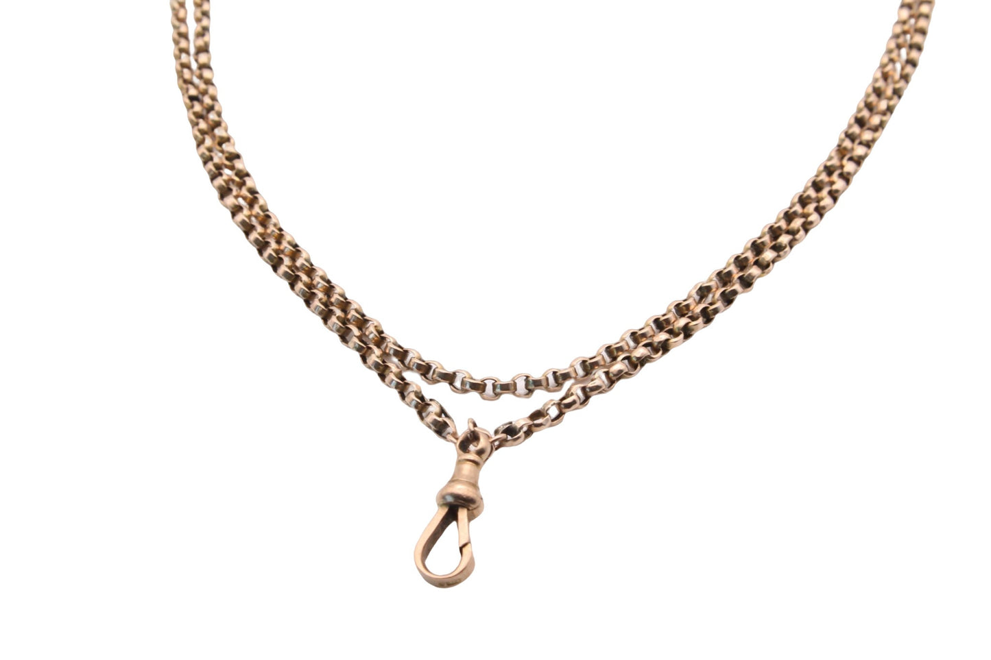 Antique 9ct Rose Gold Long Guard Belcher Necklace 66" - 32g