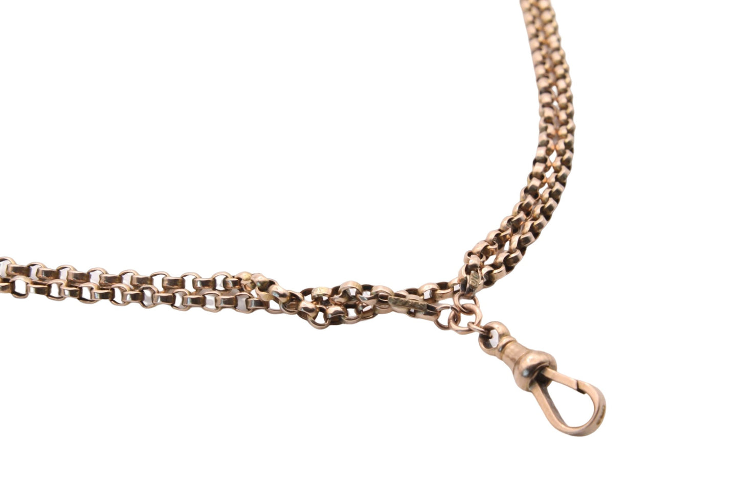 Antique 9ct Rose Gold Long Guard Belcher Necklace 66" - 32g