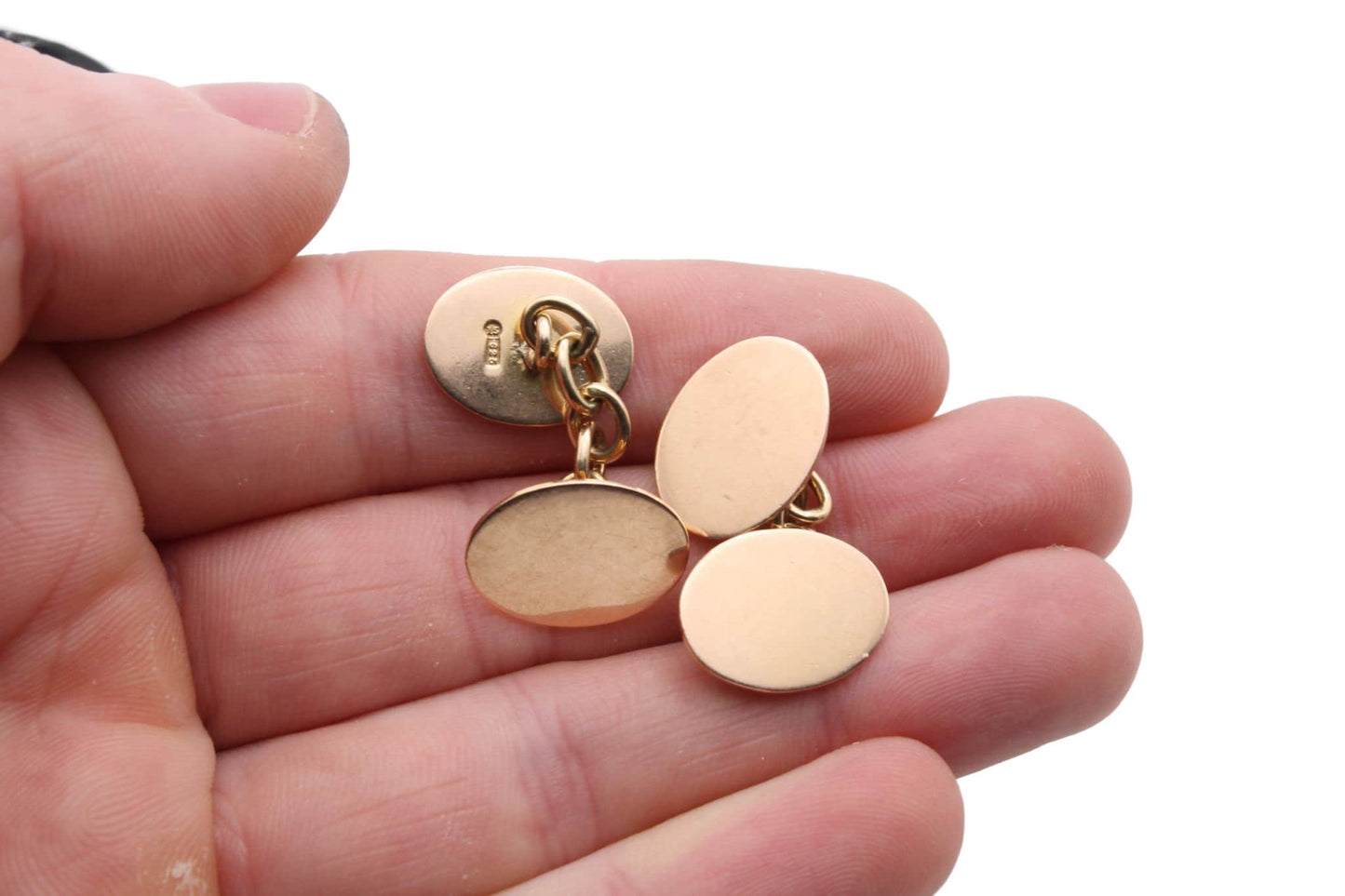 Antique-Edwardian-15ct-Gold-Oval-Cufflinks,-1909