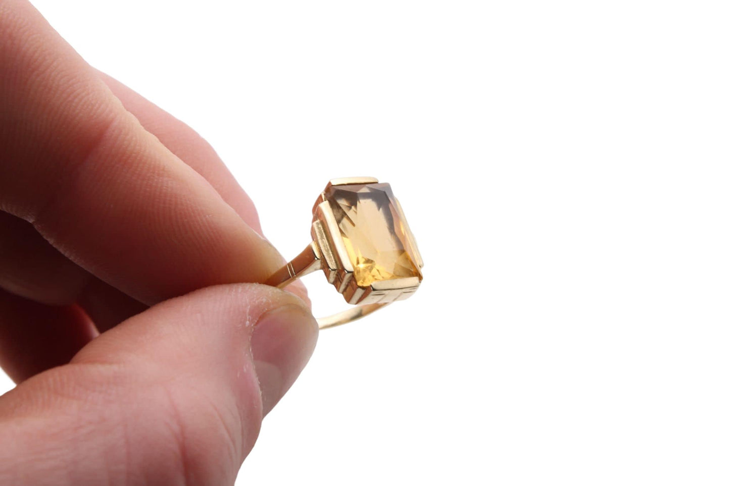 Art Deco 14ct Gold Citrine Cocktail Ring
