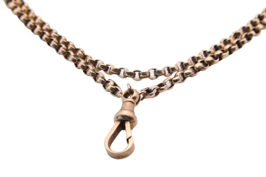Antique 9ct Rose Gold Long Guard Belcher Necklace 66" - 32g