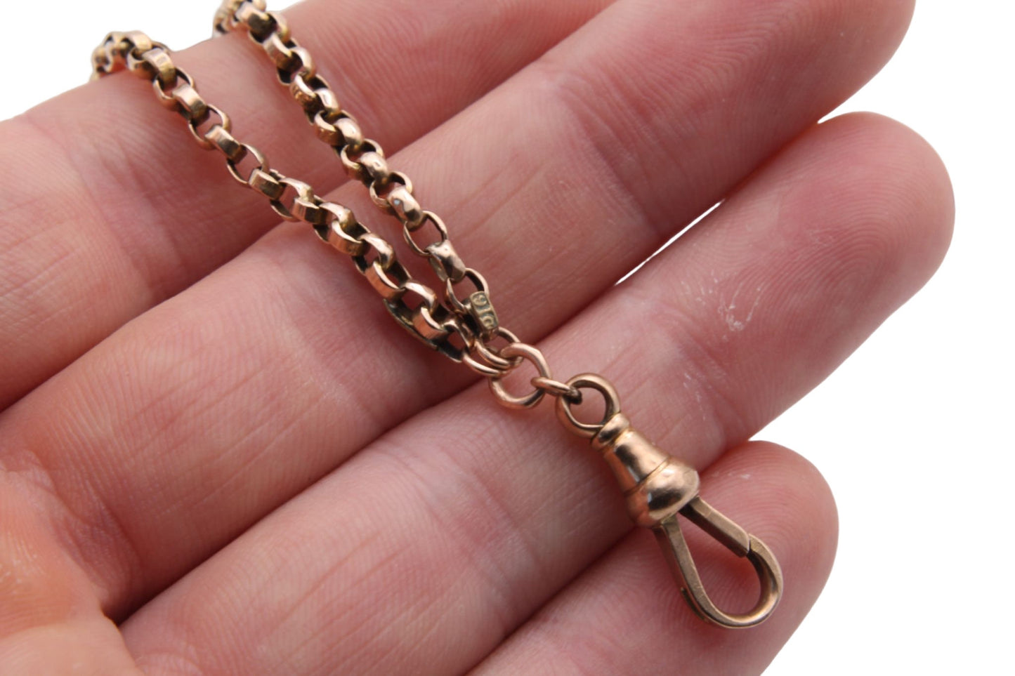 Antique 9ct Rose Gold Long Guard Belcher Necklace 66" - 32g