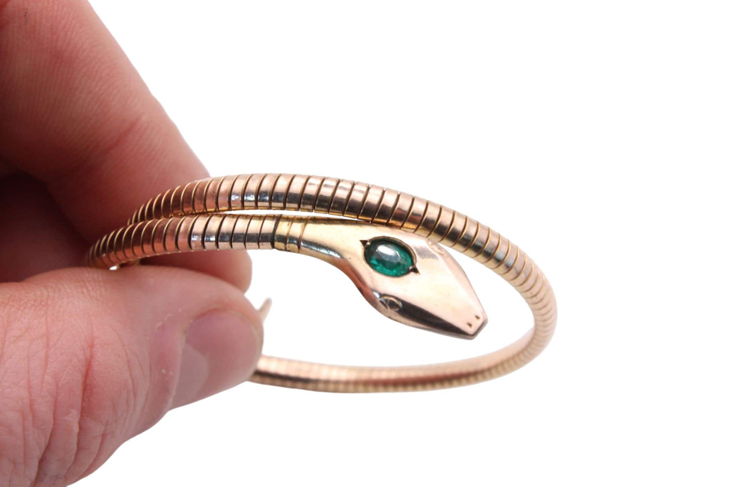 Antique Rolled Gold Green Paste Snake Bangle