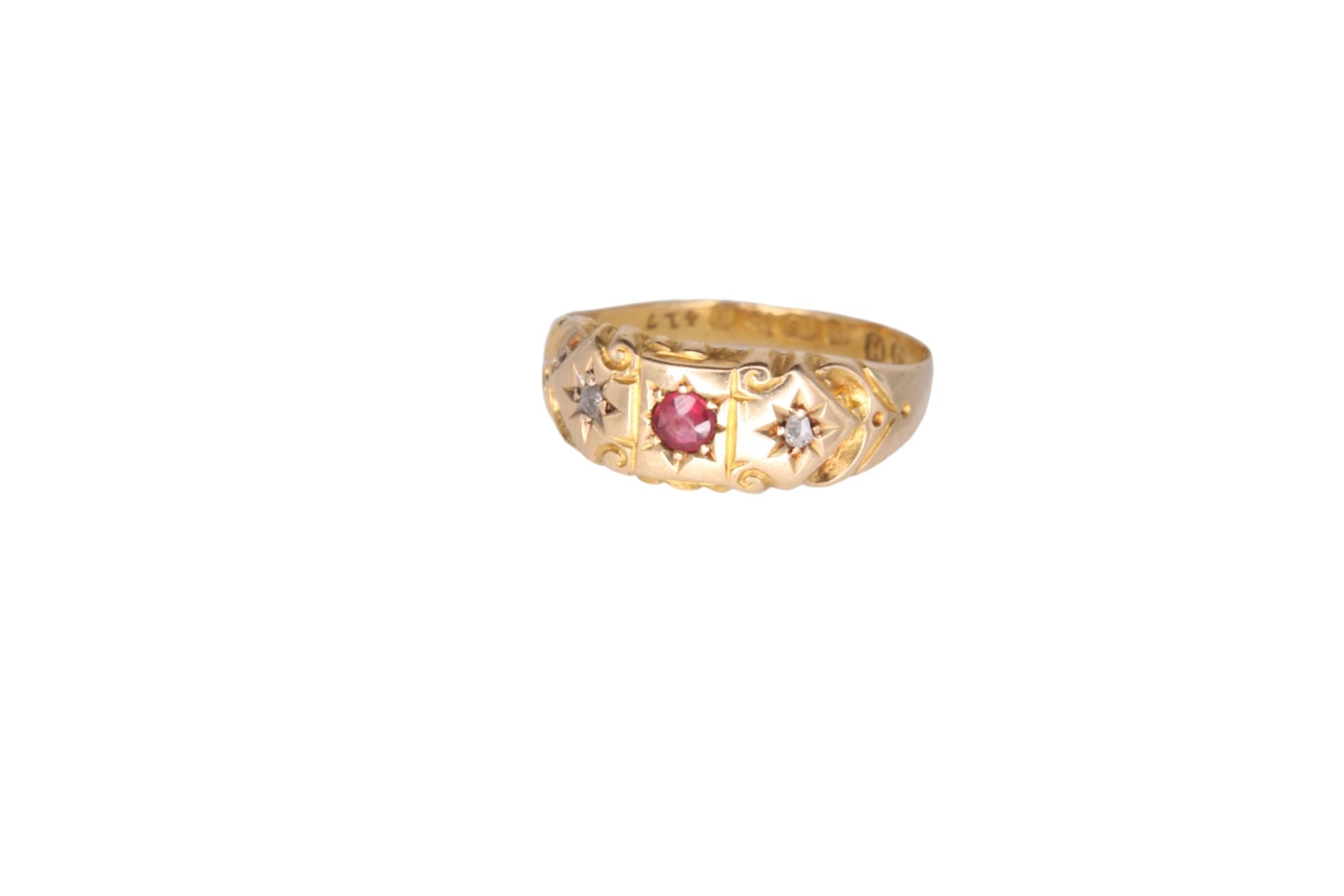 antique-18ct-gold-diamond-ruby-gypsy-ring