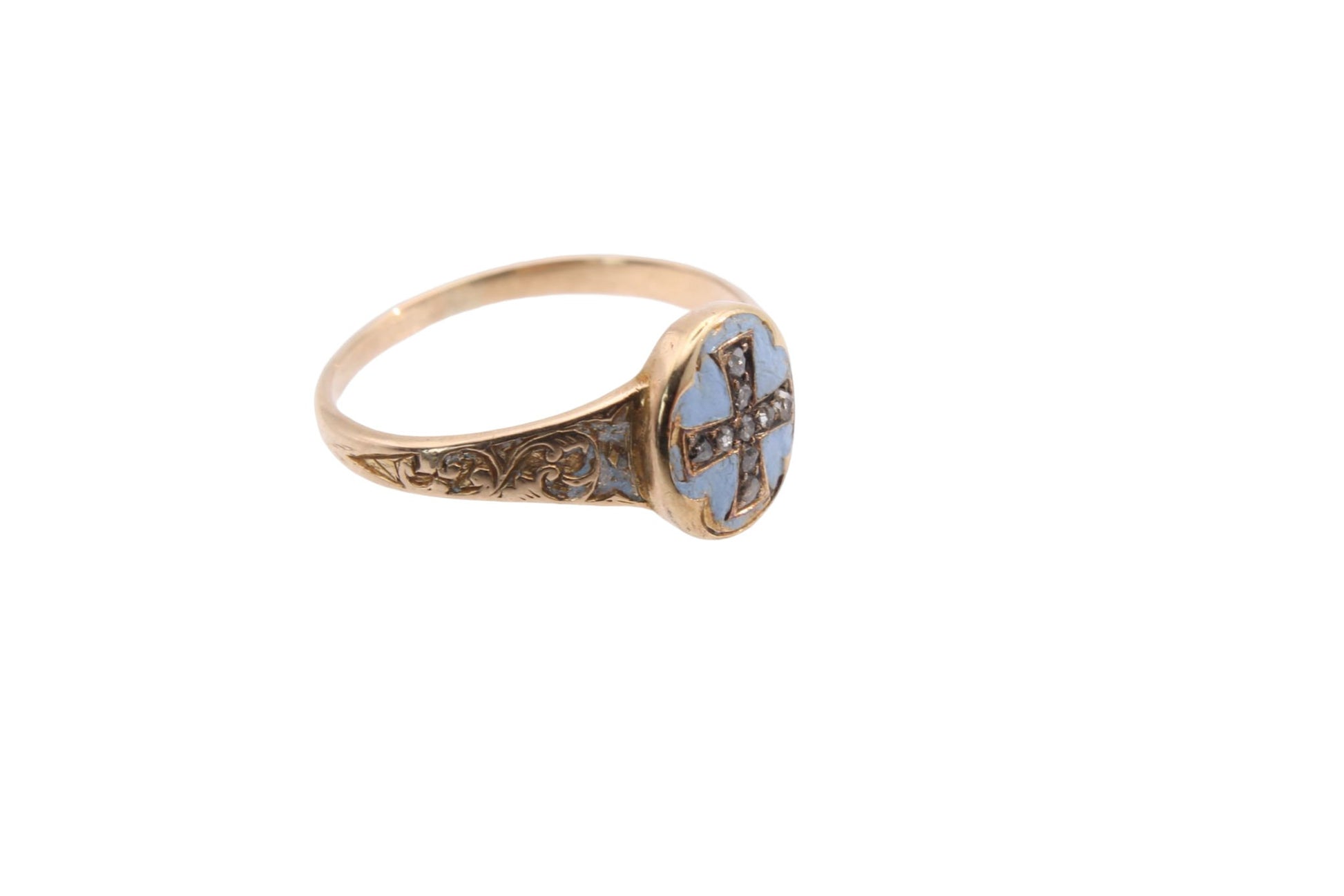 antique-15ct-gold-diamond-cross-enamel-ring