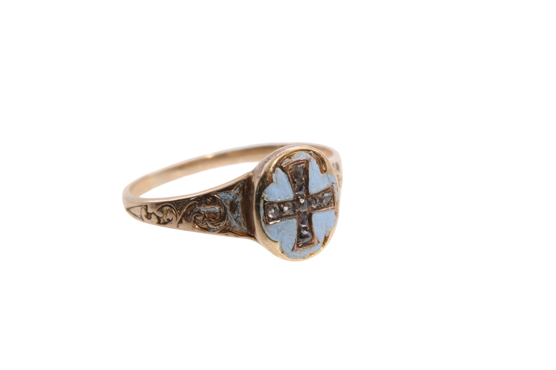 antique-15ct-gold-diamond-cross-enamel-ring