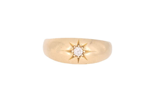 Antique Edwardian 18ct Gold & Diamond Gypsy Ring - 1908