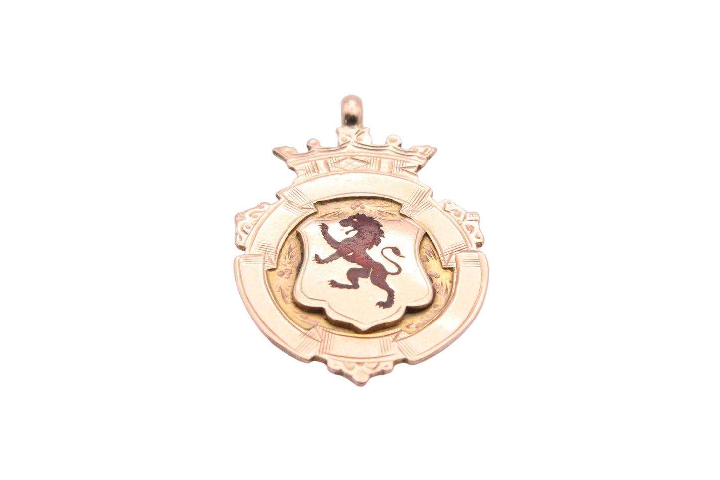 Antique 9ct Gold Enamelled Lion Pendant Fob 1915