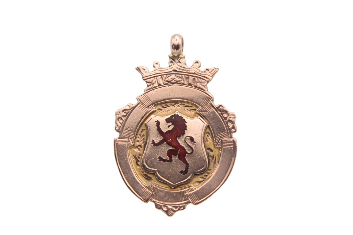 Antique 9ct Gold Enamelled Lion Pendant Fob 1915