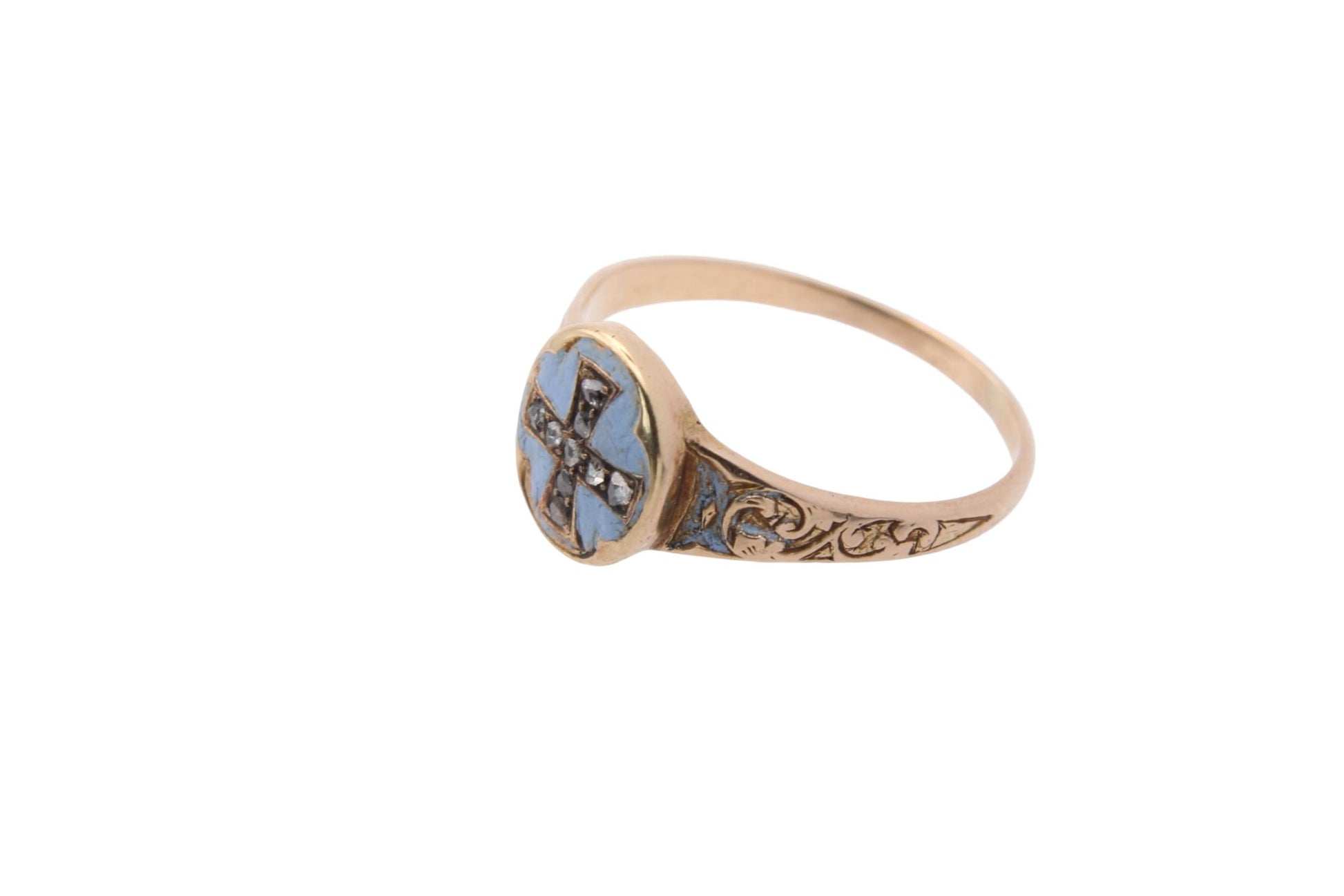 antique-15ct-gold-diamond-cross-enamel-ring