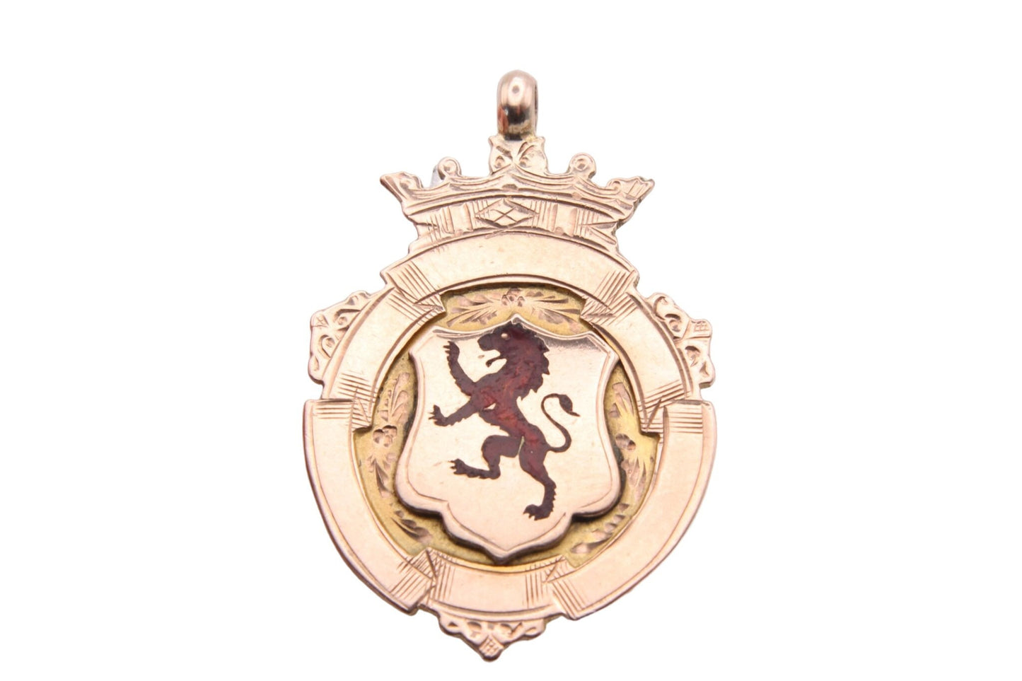 Antique 9ct Gold Enamelled Lion Pendant Fob 1915