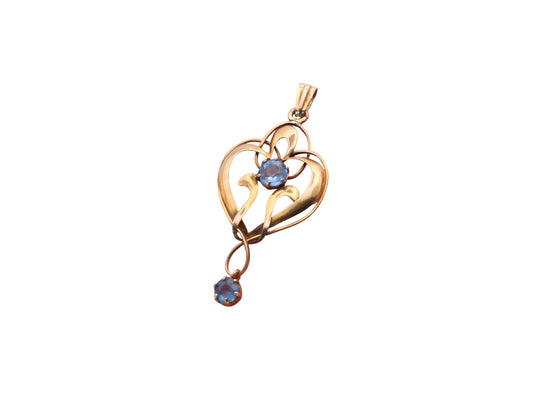 Antique Edwardian 9ct Gold & Blue Paste Pendant