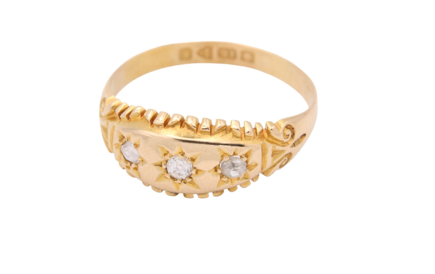 Antique Edwardian 18ct Gold & Diamond Gypsy Ring - 1905