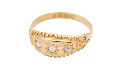 Antique Edwardian 18ct Gold & Diamond Gypsy Ring - 1905