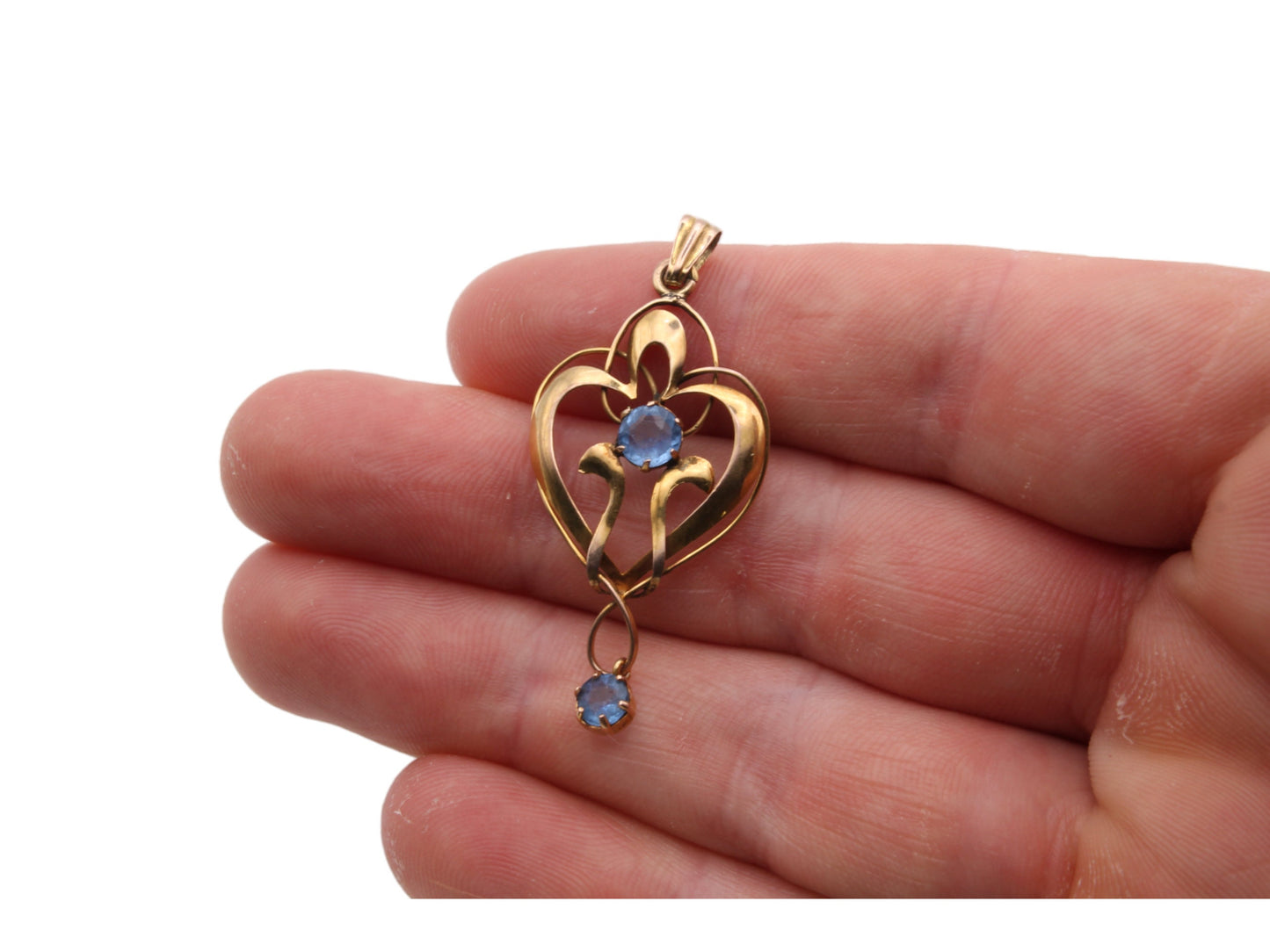 Antique Edwardian 9ct Gold & Blue Paste Pendant