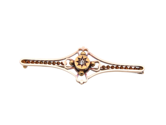 Art Deco 15ct Gold, Platinum And Diamond Daisy Cluster Bar Brooch