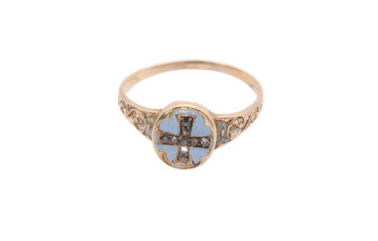 antique-15ct-gold-diamond-cross-enamel-ring
