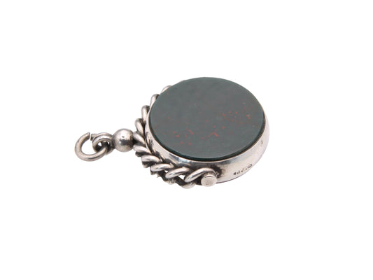 Antique Sterling Silver Bloodstone & Carnelian Spinner Pendant, 1889