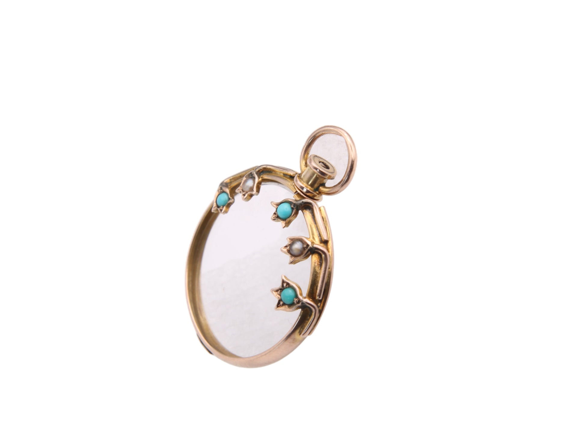 antique-9ct-gold-ivy-pearl-turquoise-glass-locket-pendant