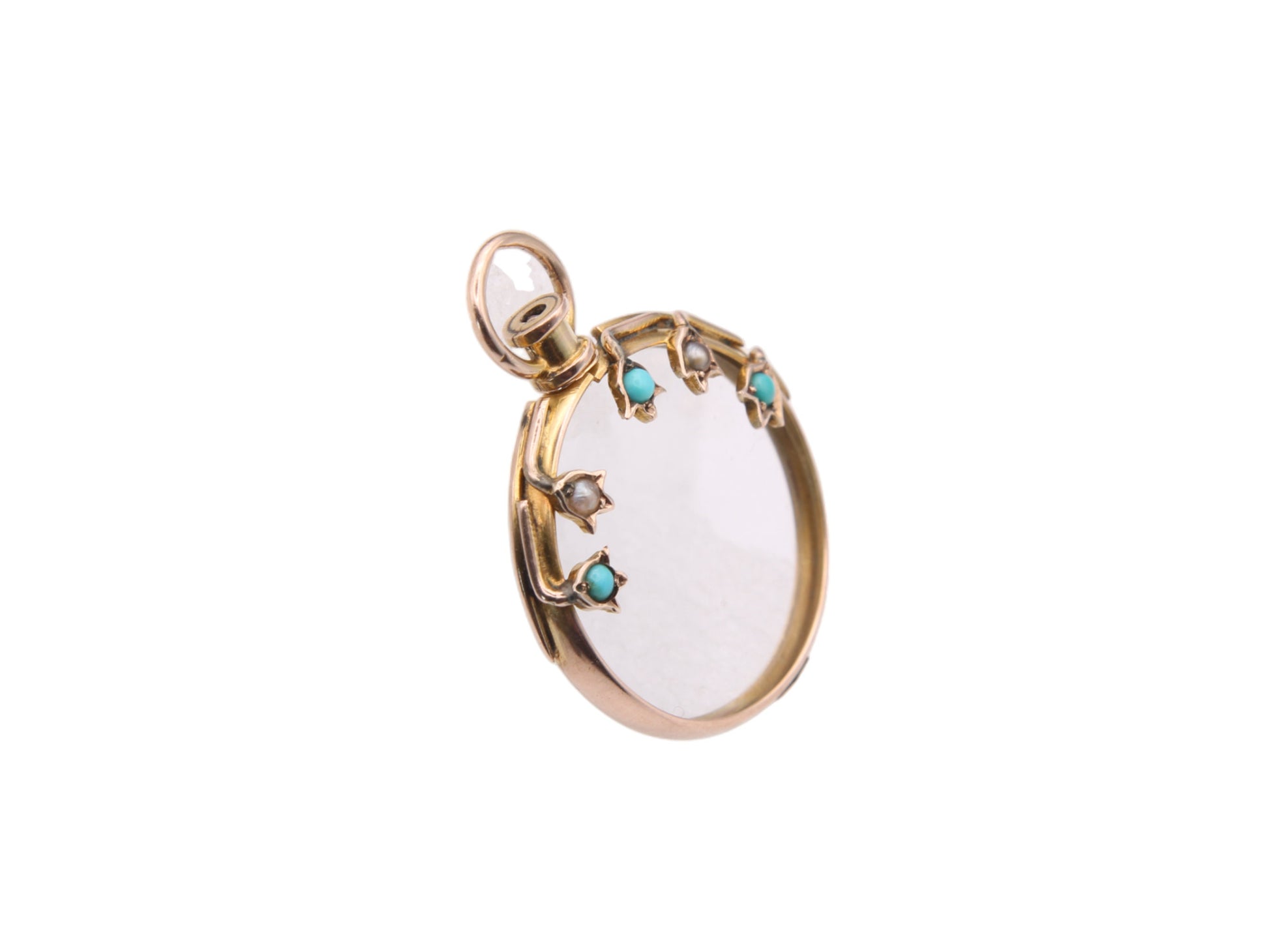 antique-9ct-gold-ivy-pearl-turquoise-glass-locket-pendant