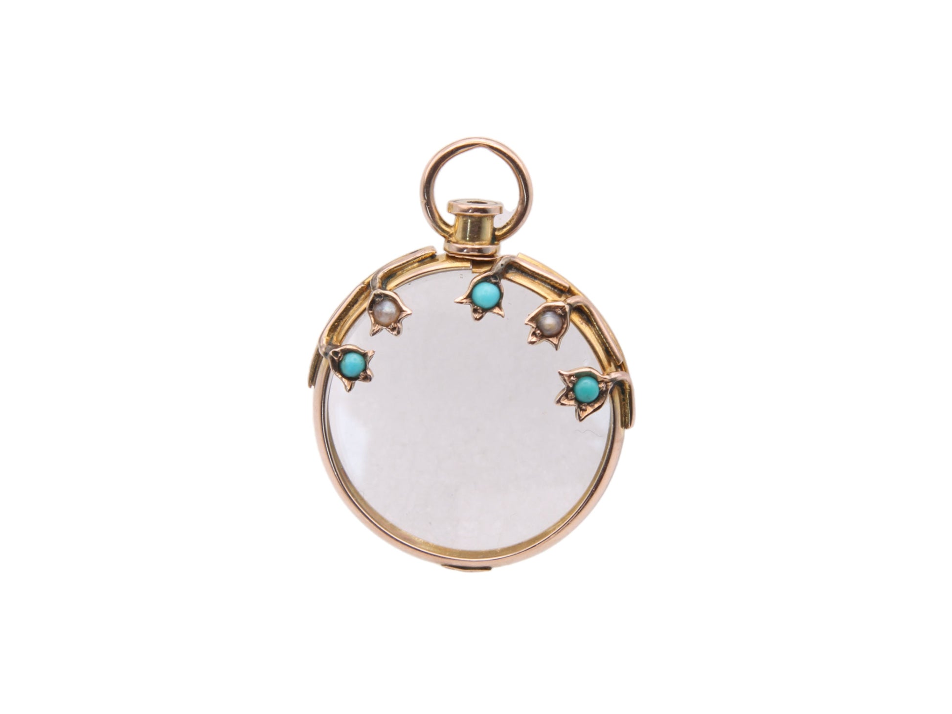antique-9ct-gold-ivy-pearl-turquoise-glass-locket-pendant