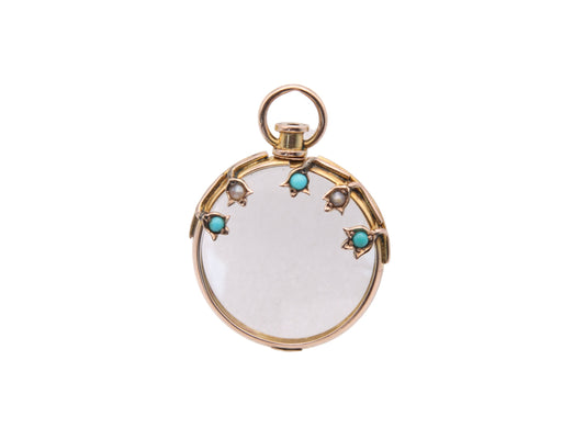antique-9ct-gold-ivy-pearl-turquoise-glass-locket-pendant