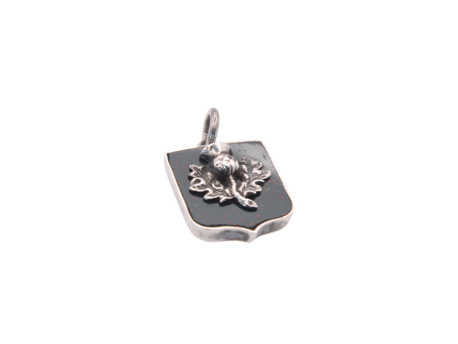 Antique-Silver-Thistle-Bloodstone-Shield-Pendant