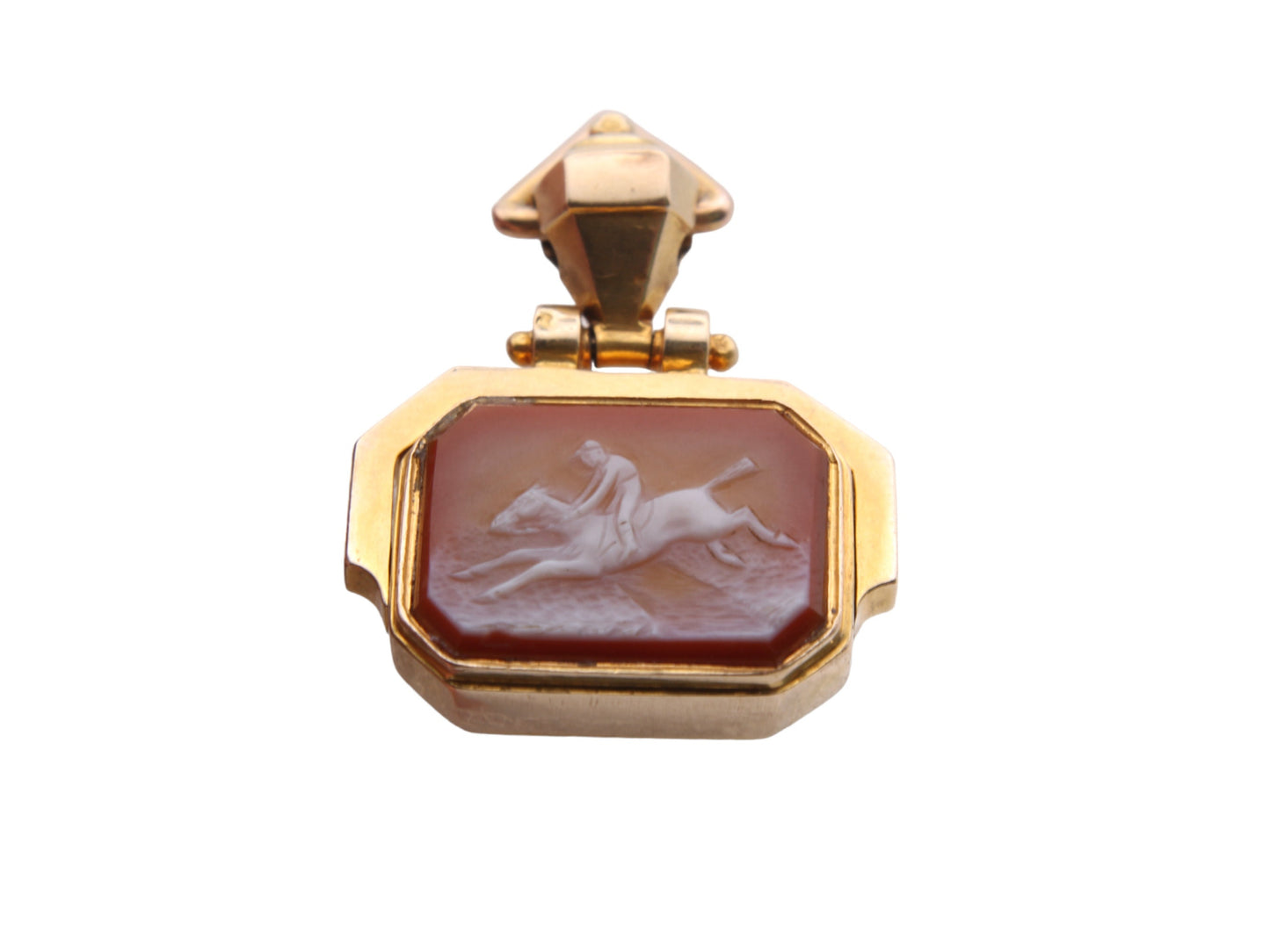 Antique 18ct Gold Horse Scene Carnelian Spinner Pendant