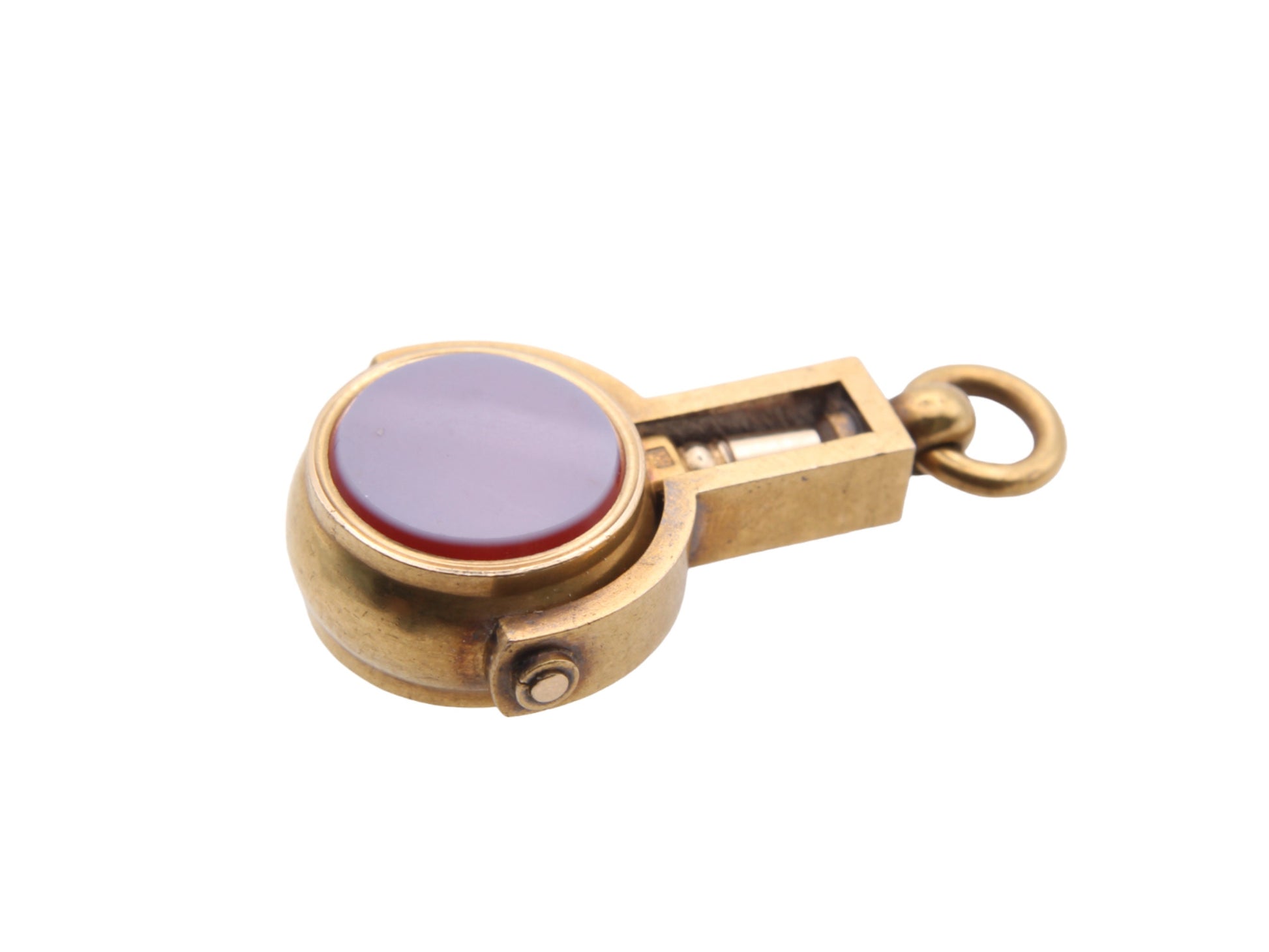 Antique-18ct-Gold-Lilac-Agate-Compass-Spinner-Watch-Key-Pendant