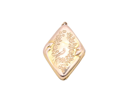 Antique Edwardian 9ct Gold Diamond Shape Swallow Locket