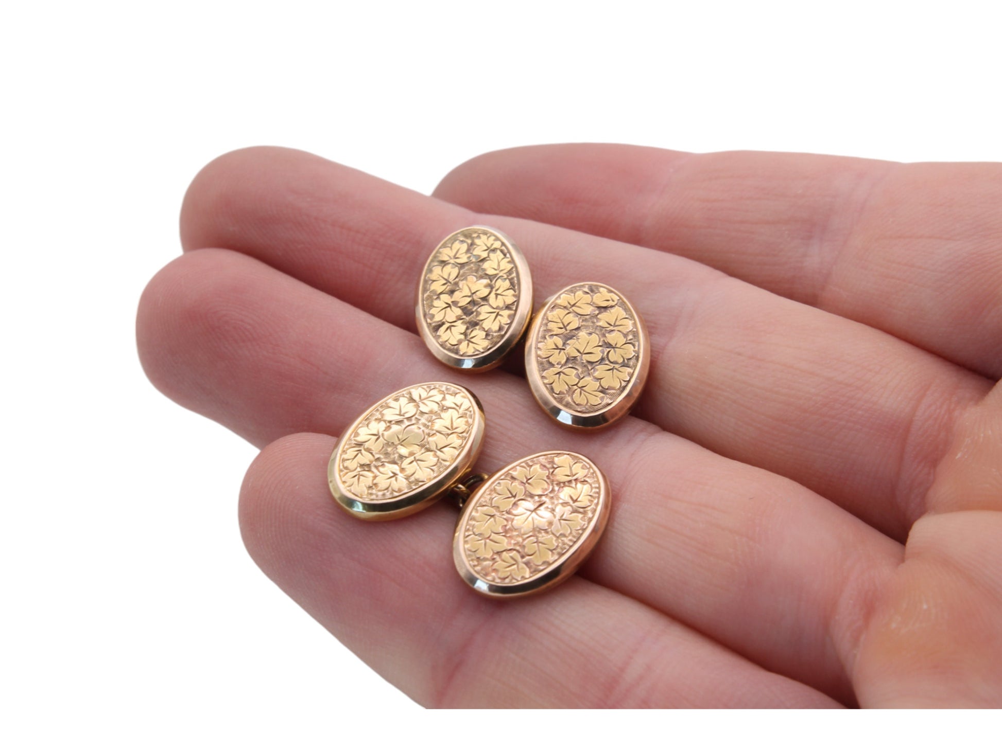 Antique-Victorian-15ct-Gold-Oval-Cufflinks,-1894