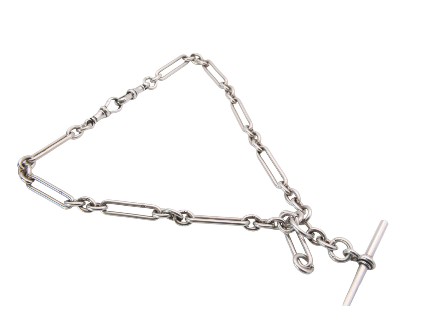 Antique Silver Trombone Link Double Albert Watch Chain, 14.25"