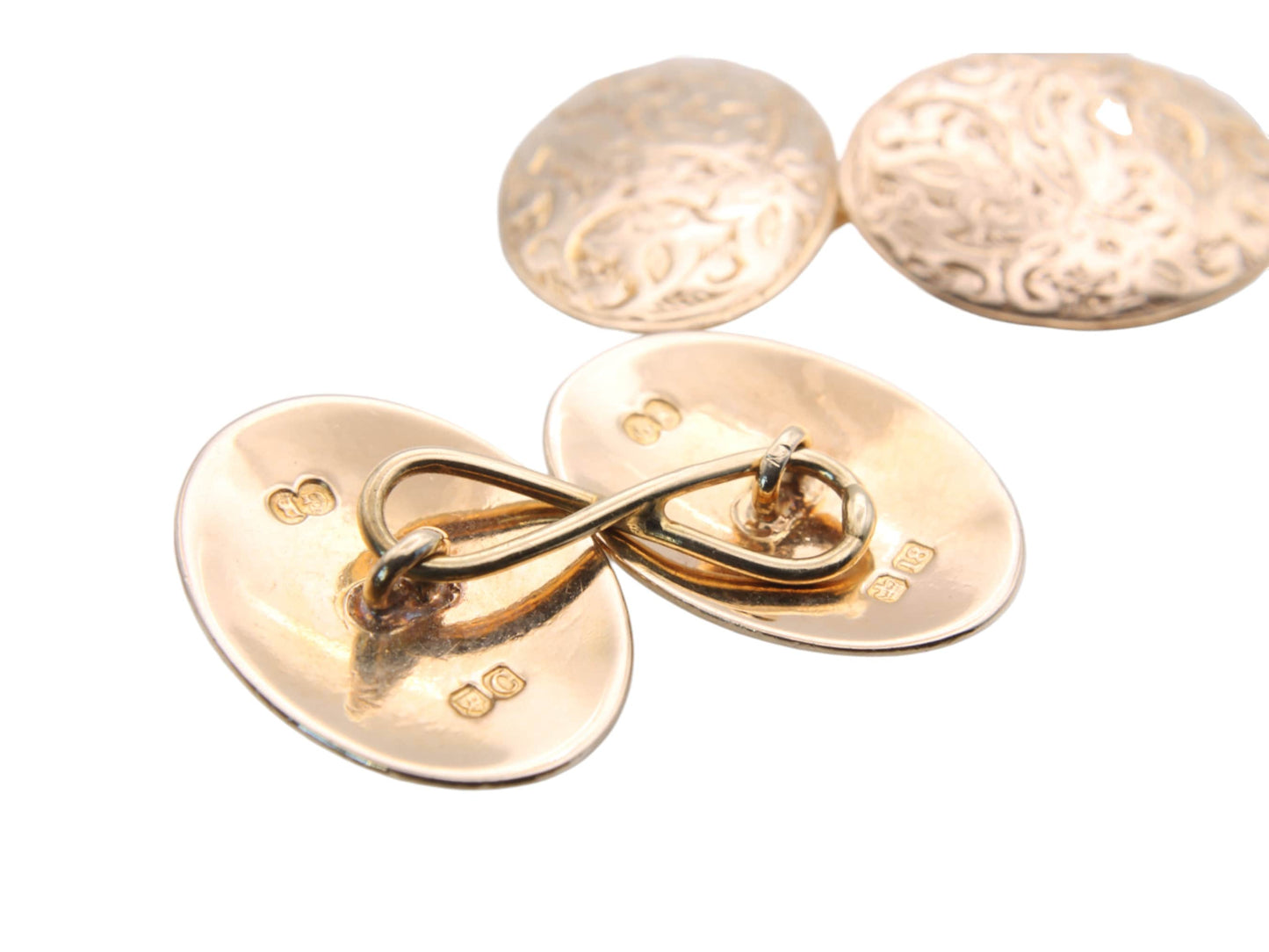 Antique-Victorian-Heavy-18ct-Gold-Oval-Cufflinks,-1878,-13g