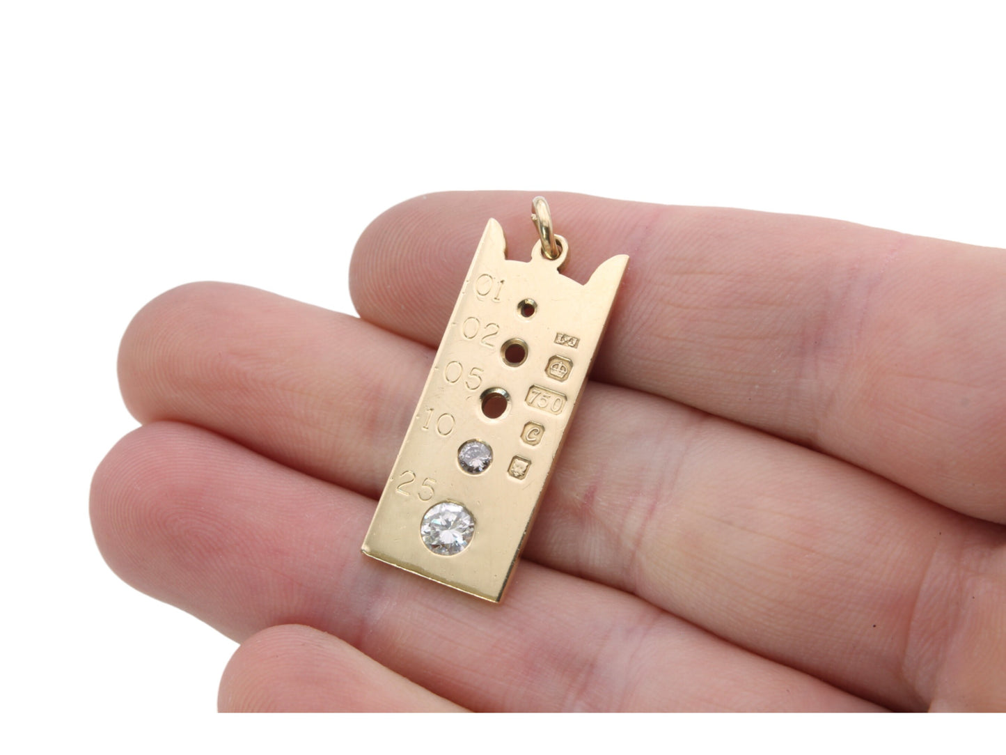 Vintage 18ct Gold Diamond Sizing Gauge Pendant, .35ctw
