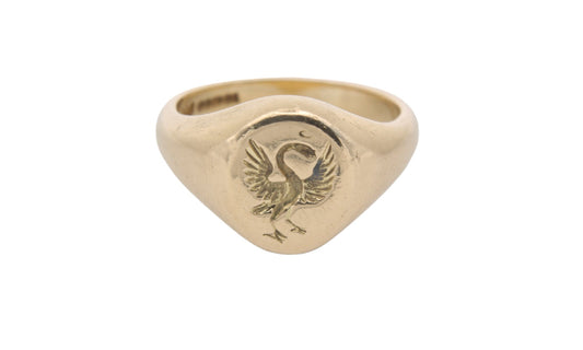 Vintage 18ct Yellow Gold Intaglio Swan Crest Signet Ring