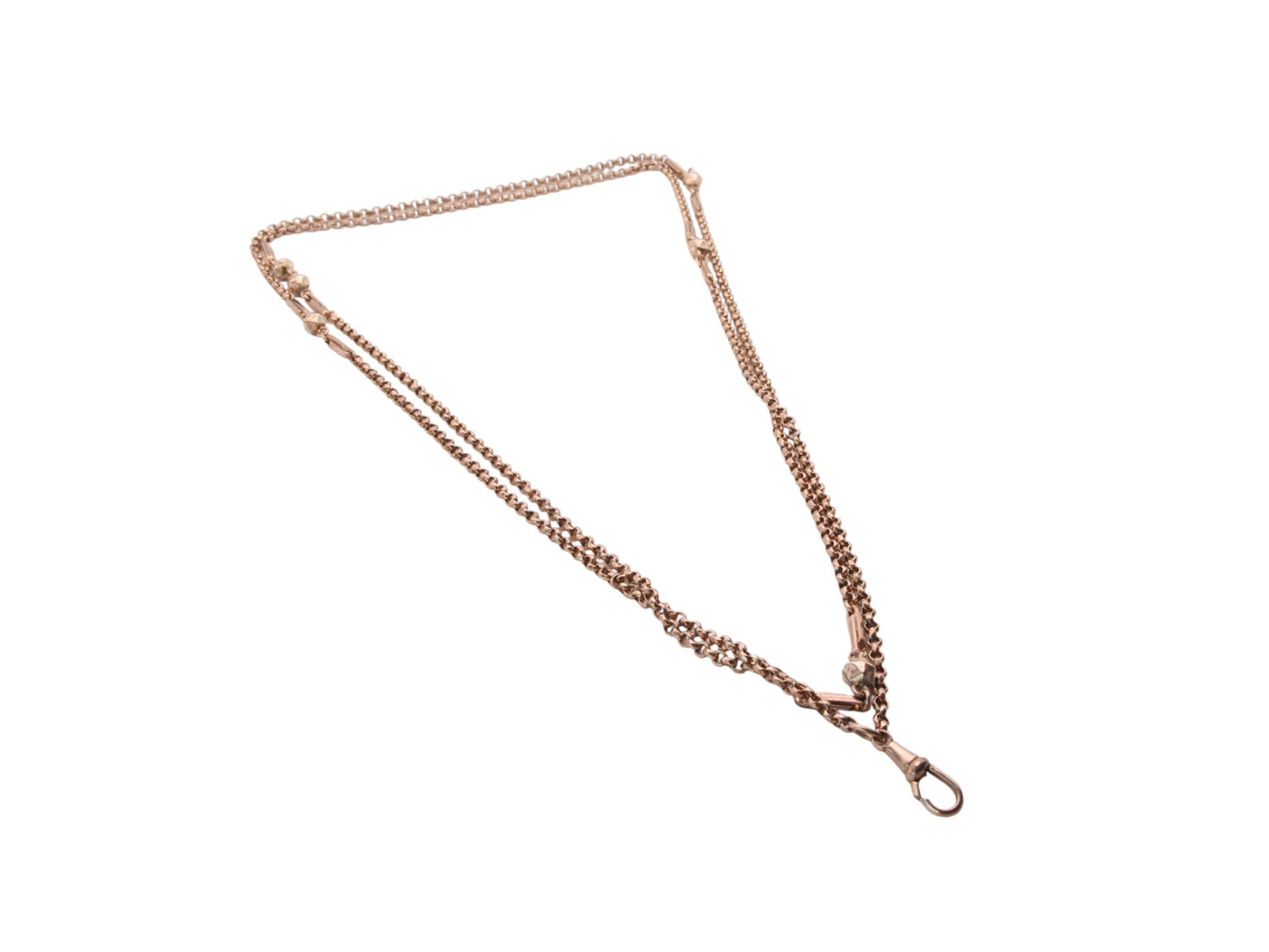 Antique 9ct Rolled Rose Gold Fancy Link Long Guard Necklace 46"