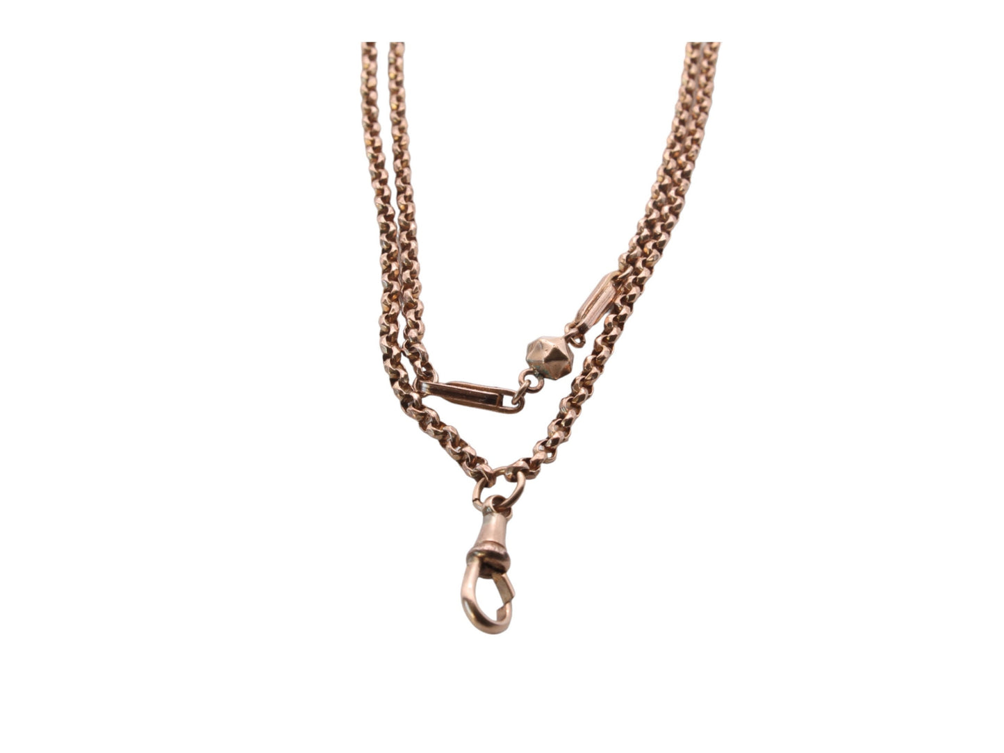 Antique 9ct Rolled Rose Gold Fancy Link Long Guard Necklace 46"