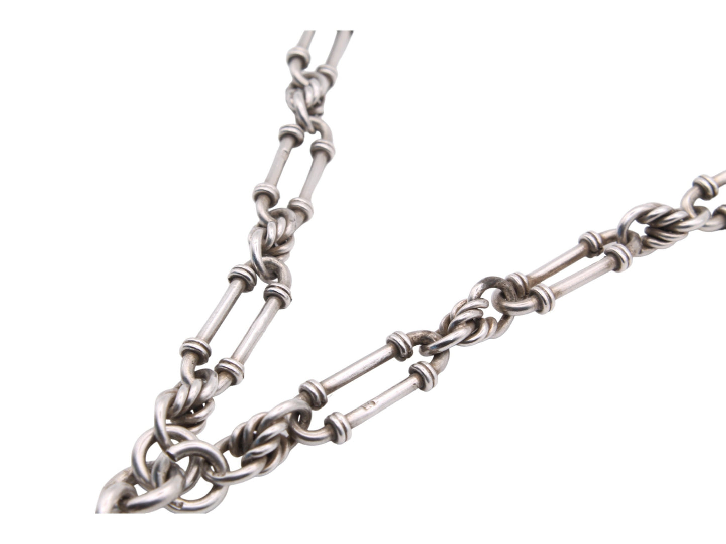 Antique Sterling Silver Trombone Lovers Knot Link Albert Watch Chain, 17"