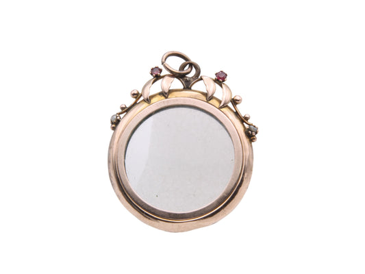 Antique 9ct Gold Decorative Glass Locket Pendant
