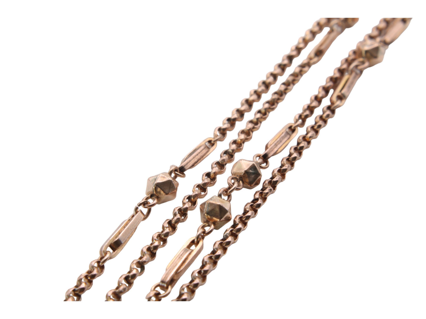 Antique 9ct Rolled Rose Gold Fancy Link Long Guard Necklace 46"