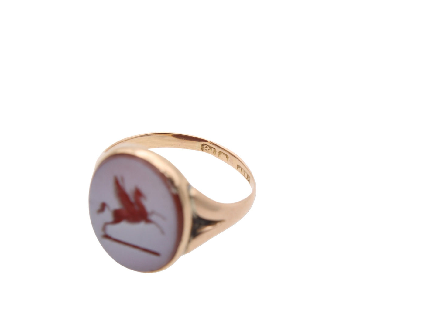 Antique 18ct Gold Intaglio Signet Ring Pegasus Crest