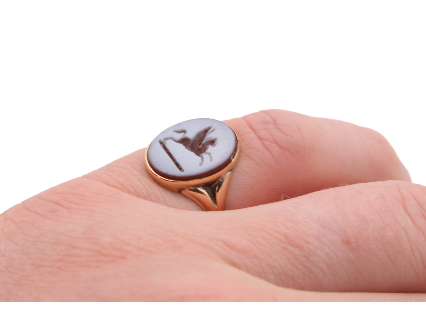 Antique 18ct Gold Intaglio Signet Ring Pegasus Crest