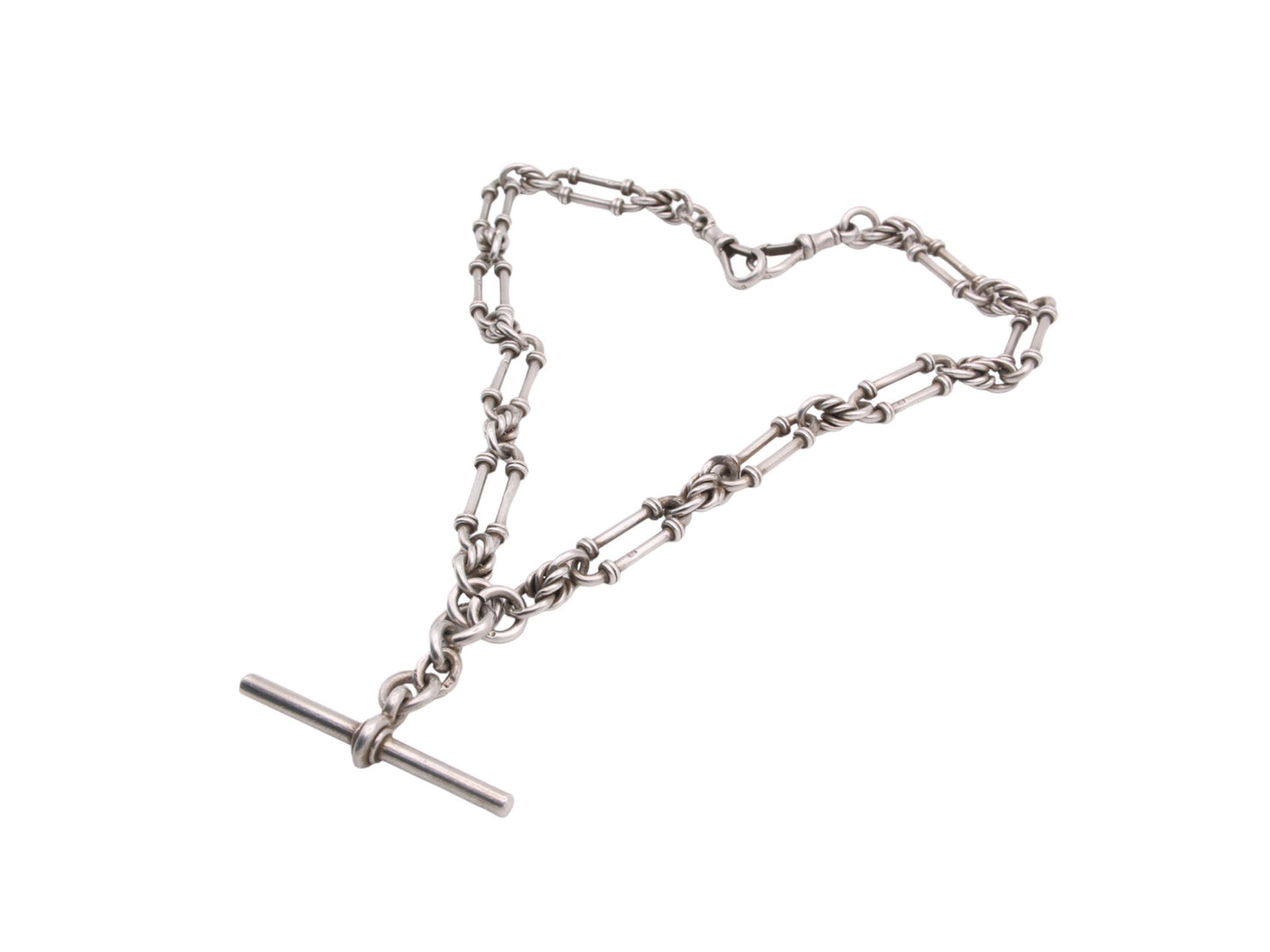 Antique Sterling Silver Trombone Lovers Knot Link Albert Watch Chain, 17"