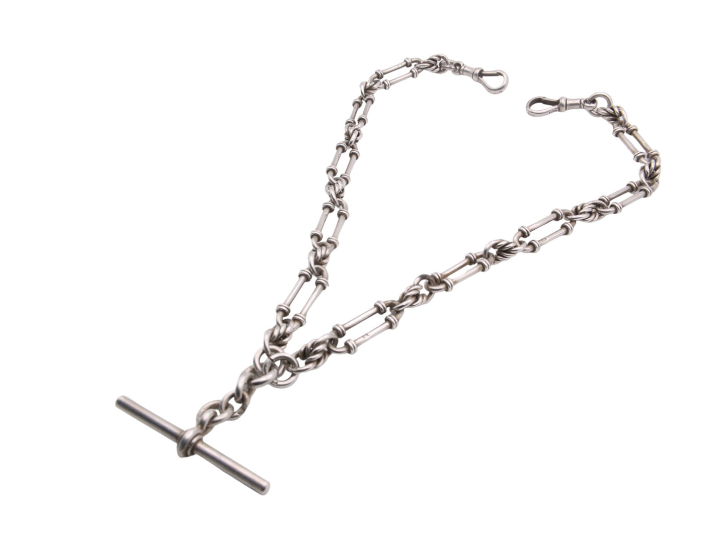 Antique Sterling Silver Trombone Lovers Knot Link Albert Watch Chain, 17"