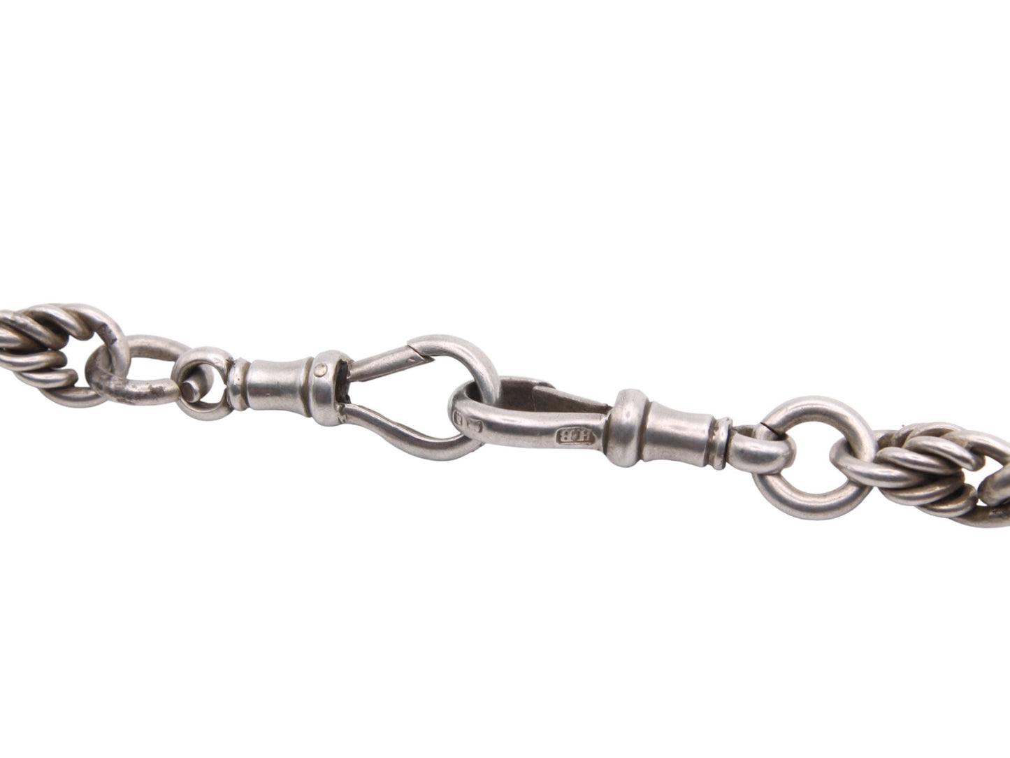 Antique Sterling Silver Trombone Lovers Knot Link Albert Watch Chain, 17"