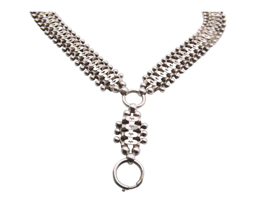 Antique Sterling Silver Pierced Link Collar Necklace With Two Bolt Rings