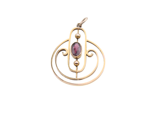 Antique Edwardian 9ct Gold Garnet Pendant