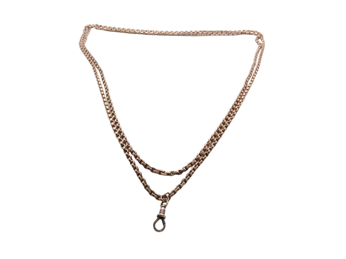 Antique 10ct Rose Gold Long Guard Belcher Necklace 61" 48g